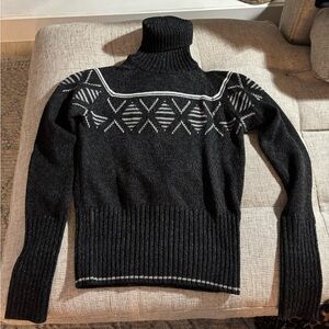 Black Turtleneck Sweater with Geometric Pattern